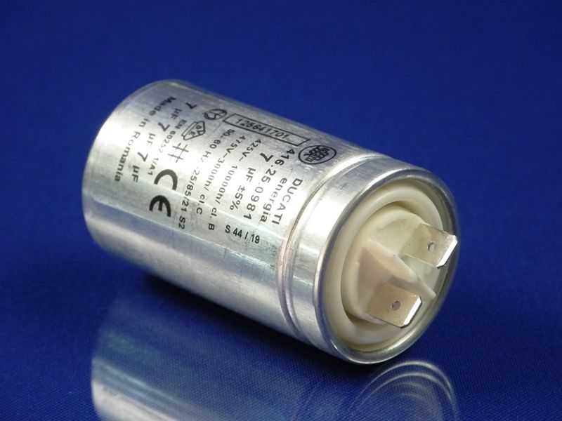 Зображення Пусковий конденсатор 7uF 425V для сушильних машин Zanussi-Electrolux-AEG (1256417013) 1256417013, зовнішній вигляд та деталі продукту