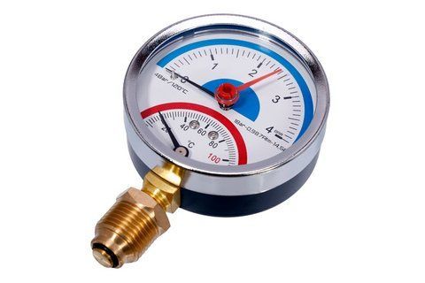 Изображение Термоманометр для котла SD Plus SD1724B боковой 0-4 Bar T=0-120&deg;C 1/2" SD1724B, внешний вид и детали продукта