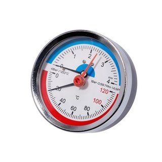 Изображение Термоманометр для котла SD Plus SD1734B торцевой 0-4 Bar T=0-120&deg;C 1/2" SD1734B, внешний вид и детали продукта