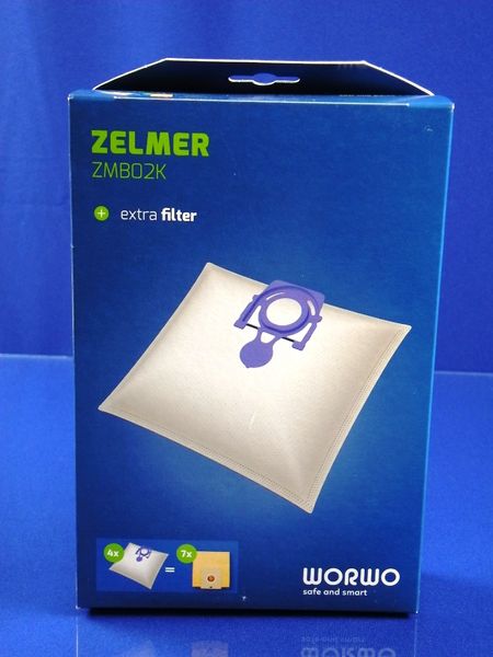 Изображение Набор одноразовых мешков WORWO для пылесоса ZELMER (49.4000), (ZMB02K), (ZVCA100B) ZMB02K_WORWO, внешний вид и детали продукта