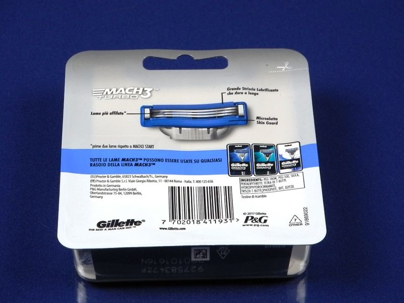 Изображение Сменные картриджи для бритья Gillette Mach3 Turbo (5шт) (91880418) 91880418, внешний вид и детали продукта