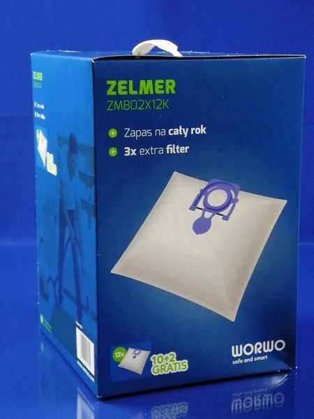 Изображение Набор мешков WORWO MEGA PACK 12 штук + 3 фильтра для ZELMER (49.4020), (49.4000), (ZMB02X12K) ZMB02X12K, внешний вид и детали продукта