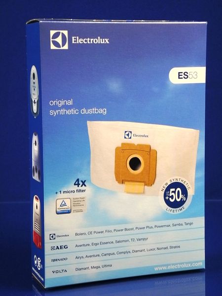 Зображення Набір мішків мікроволокно ES53 + фільтр мотора для Zanussi-Electrolux-AEG (9001968420) 9001968420, зовнішній вигляд та деталі продукту
