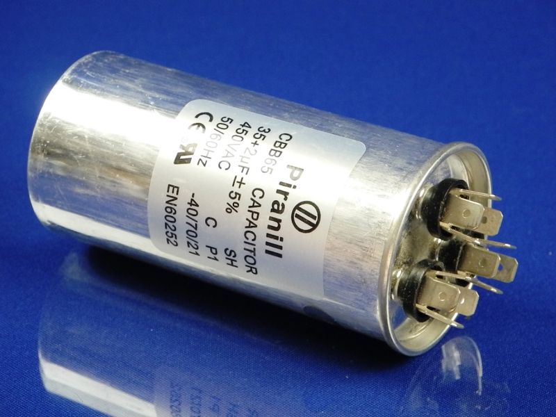 Зображення Пуско-робочий конденсатор у металі CBB65 на 35+2 МкФ 35+2 МкФ, зовнішній вигляд та деталі продукту