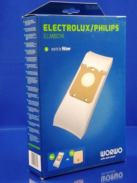 Зображення Набір одноразових мішків WORWO для пилососа Electrolux/AEG/PHILIPS (ELMB01K) ELMB01K, зовнішній вигляд та деталі продукту