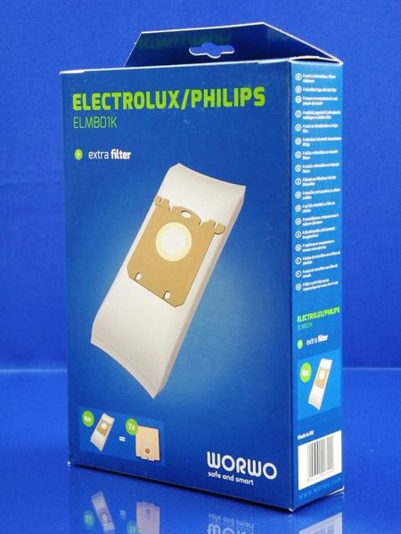 Зображення Набір одноразових мішків WORWO для пилососа Electrolux/AEG/PHILIPS (ELMB01K) ELMB01K, зовнішній вигляд та деталі продукту