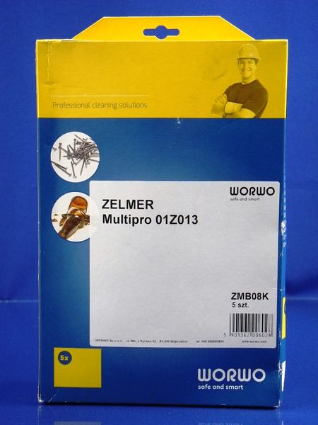 Изображение Набор одноразовых мешков WORWO для пылесоса Zelmer (ZMB08K) ZMB08K, внешний вид и детали продукта