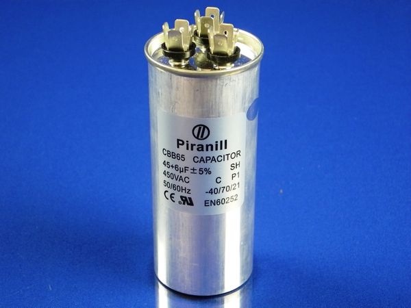 Зображення Пуско-робочий конденсатор у металі CBB65 на 45+6 МкФ 45+6 МкФ, зовнішній вигляд та деталі продукту
