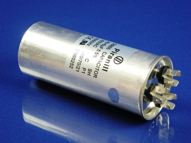 Изображение Пуско-робочий конденсатор в металле CBB65 на 45+6 МкФ 45+6 МкФ, внешний вид и детали продукта