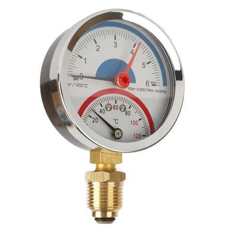 Изображение Термоманометр для котла радиальный, 0-6 бар, 0-120°C, 1/2", Ø80 мм SD Plus SD1726B SD1726B, внешний вид и детали продукта