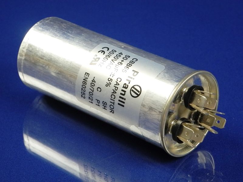 Зображення Пуско-робочий конденсатор у металі CBB65 на 50+6 МкФ 50+6 МкФ, зовнішній вигляд та деталі продукту