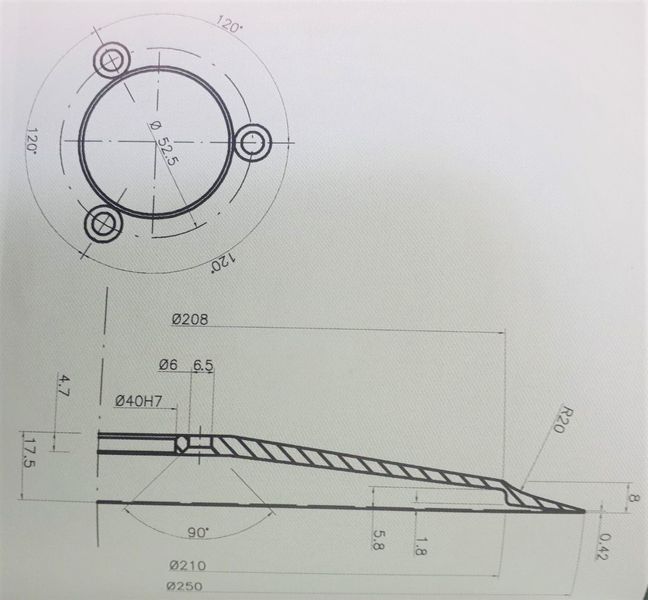 Изображение Нож тефлоновый для слайсера 250 мм моделей SIRMAN, ESSEDUE, RGV, CELME (KPE1745) 250 mm, внешний вид и детали продукта