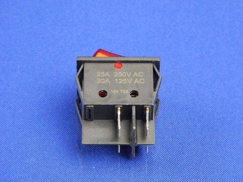 Изображение Кнопка черно-красная, 2 положения, KCD4 (250V, 25A, 4 контакта) P2-0093, внешний вид и детали продукта