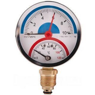 Зображення Термоманометр для радіального котла, 0-10 бар, 0-120&deg;C, 1/2", &Oslash;80 мм SD Plus SD17210B SD17210B, зовнішній вигляд та деталі продукту