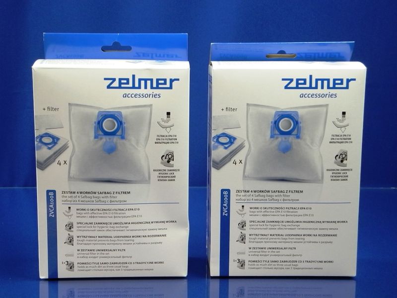 Зображення Набір мішків "SAFBAG" (4шт.) + фільтр Zelmer набір 2 комплекти (49.4020), (12006466), (ZVCA100B) ZVCA100B-2, зовнішній вигляд та деталі продукту