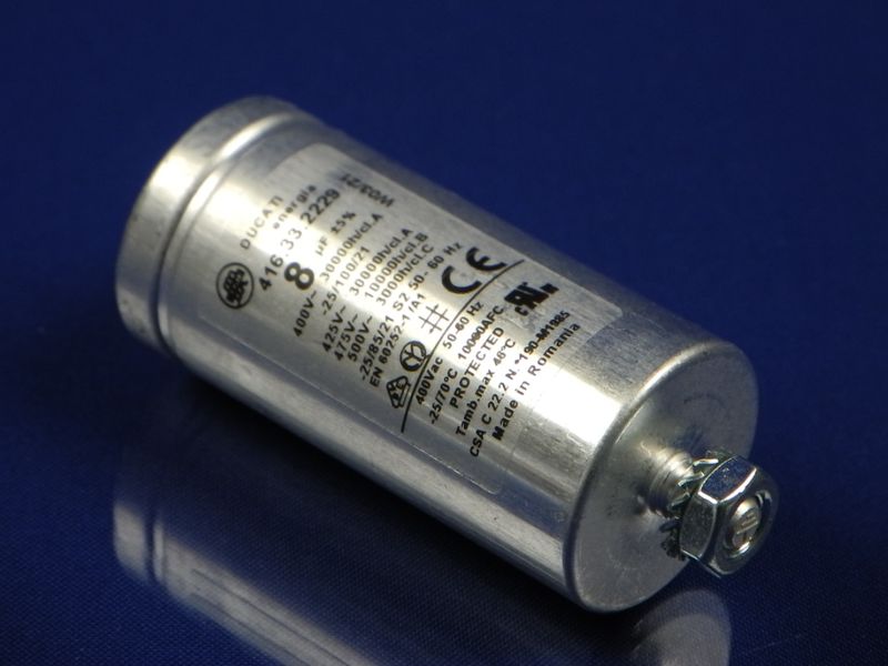 Изображение Пусковой конденсатор для стир. машины 8uF 400V (2 клемы) Ariston (C00194453) 194453, внешний вид и детали продукта