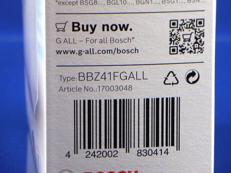 Изображение Набор пылесборников (мешков) BOSCH BBZ41FGALL (17003048) 17003048, внешний вид и детали продукта