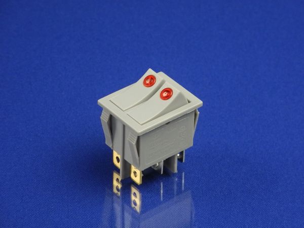 Зображення Кнопка сіра подвійна для електроприладів KCD4 (250V, 16(10)A)) P2-0109, зовнішній вигляд та деталі продукту