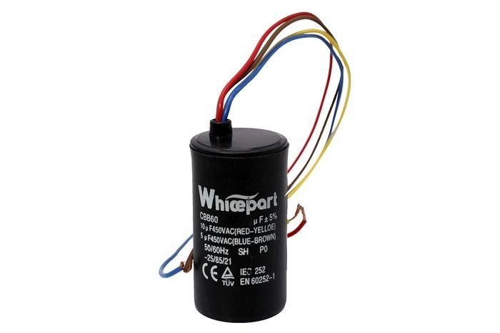 Зображення Конденсатор Whicepart CBB60 4+10 мкФ 450 V з проводами (15.060) 15.060, зовнішній вигляд та деталі продукту