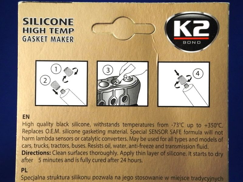 Зображення Високотемпературний силікон K2 BLACK SILICONE +350°C S-280-1, зовнішній вигляд та деталі продукту