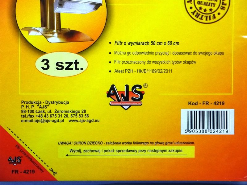 Зображення Жиропоглинаючий фільтр для кухонних витяжок AJS (FR-4219) FR-4219, зовнішній вигляд та деталі продукту
