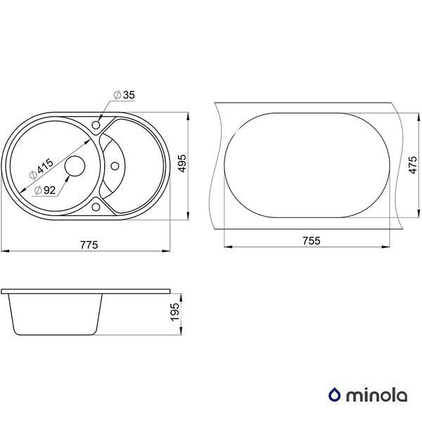 Зображення Мийка кухонна гранітна Minola MOG 1160-78 Арктик 4815155001286, зовнішній вигляд та деталі продукту