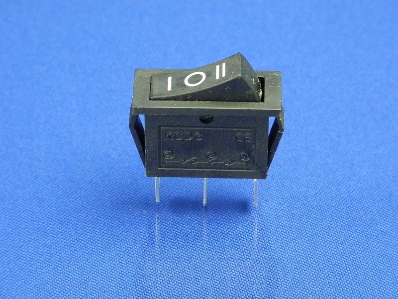 Зображення Кнопка чорна, 3 положення, 3 контакти KCD3 (250V, 15A) P2-0110, зовнішній вигляд та деталі продукту