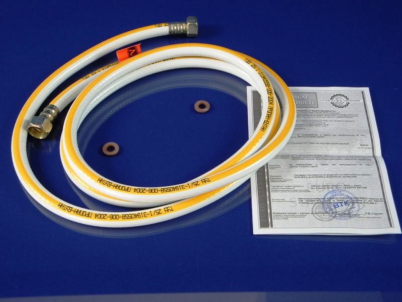 Изображение Шланг ПВХ газовый "Никифоров" L= 2500 мм. 1/2″ сталь/латунь с сертификатом 2500, внешний вид и детали продукта