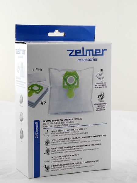 Зображення Набір мішків (зелені) для пилу + фільтр Zelmer SAFBAG (49.4120) (5124201) (49.4100) 49.4120-1, зовнішній вигляд та деталі продукту