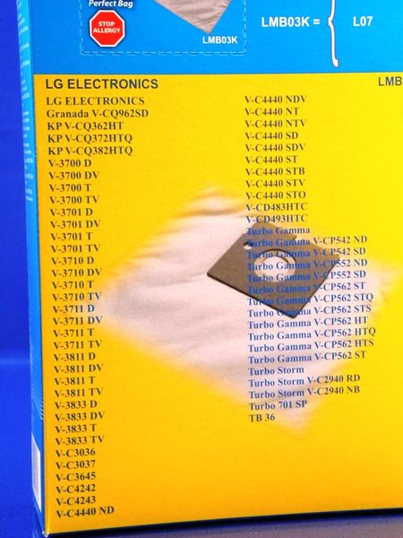 Зображення Набір одноразових мішків WORWO для пилососа LG (LMB03K) LMB03K, зовнішній вигляд та деталі продукту