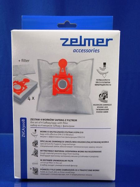 Зображення Набір мішків (червоні) для пилу + фільтр Original Zelmer SAFBAG (49.4220) 49.4220, зовнішній вигляд та деталі продукту