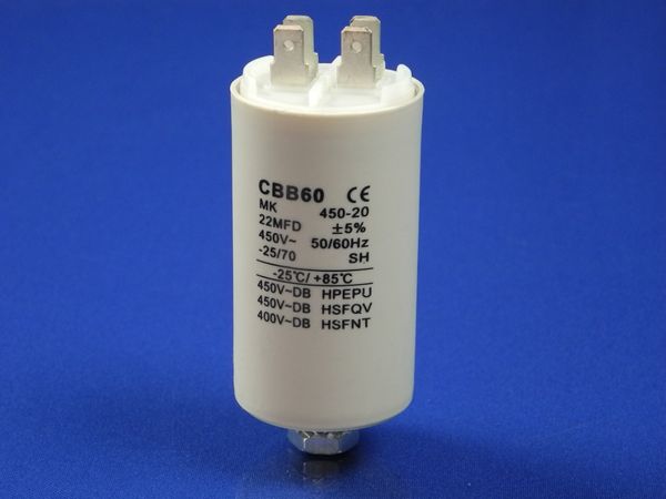 Зображення Пуско-робочий конденсатор у пластику CBB60 на 22 МкФ 22 МкФ, зовнішній вигляд та деталі продукту