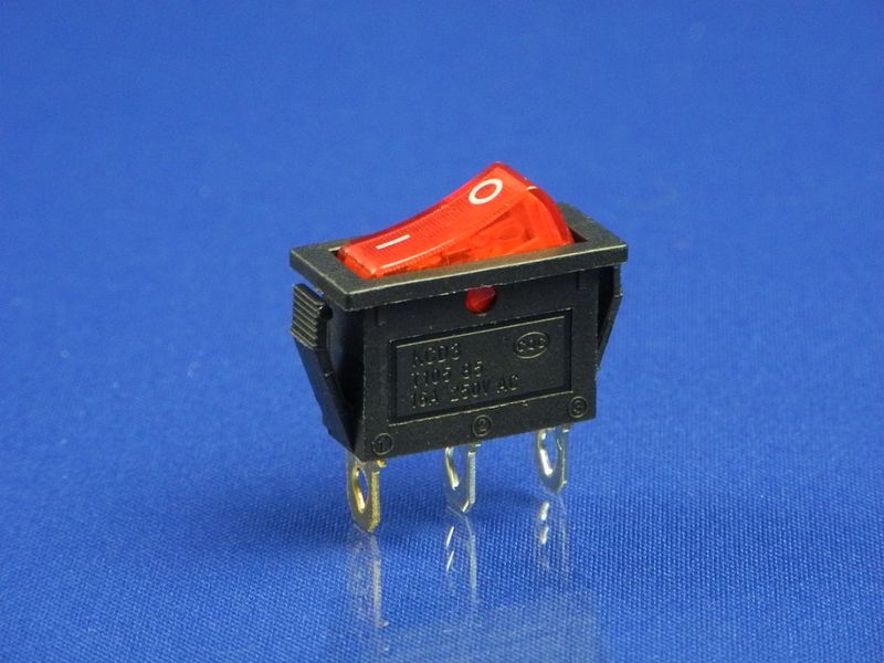 Изображение Кнопка двухпозиционная 0/1, 3 контакта, KCD3 (250V, 16A) P2-0114, внешний вид и детали продукта