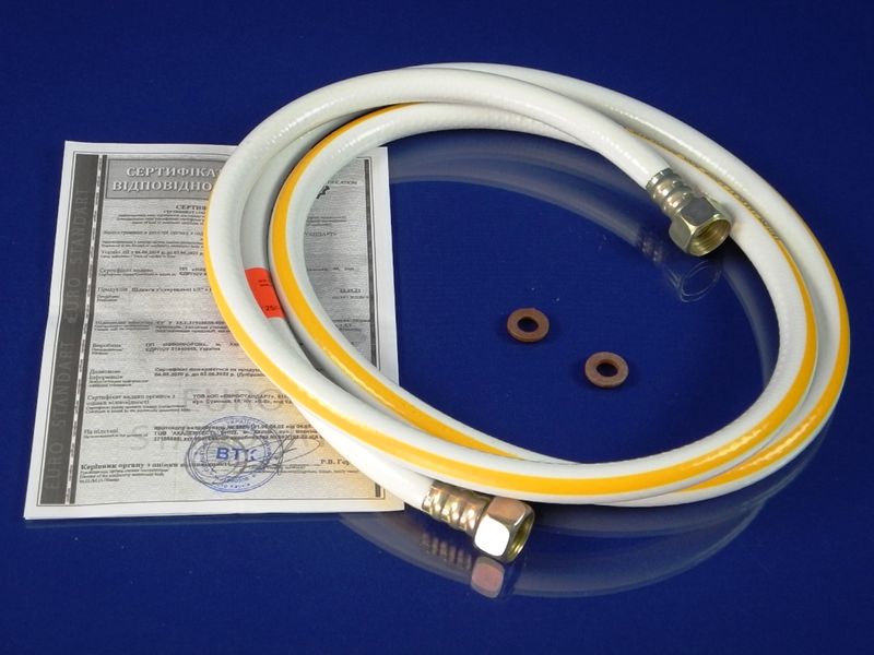 Зображення Шланг ПВХ газовий "Никифоров" L= 2000 мм. 1/2″ сталь/латунь із сертифікатом 2000-1, зовнішній вигляд та деталі продукту