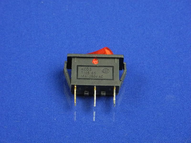 Изображение Кнопка двухпозиционная 0/1, 3 контакта, KCD3 (250V, 16A) P2-0114, внешний вид и детали продукта
