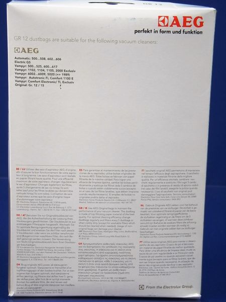Зображення Набір паперових мішків для пилу для Zanussi-Electrolux-AEG (8996689012533) 8996689012533, зовнішній вигляд та деталі продукту