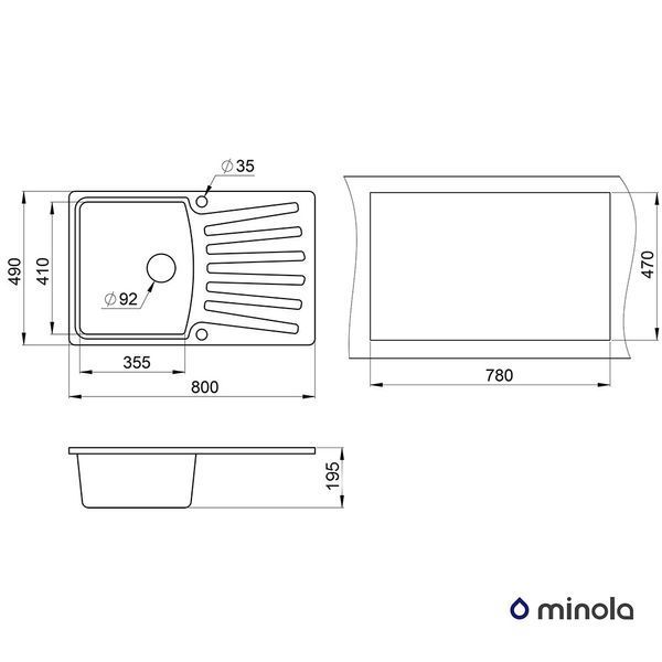 Изображение Мойка кухонная гранитная Minola MPG 1150-80 Арктик 4815155001613, внешний вид и детали продукта