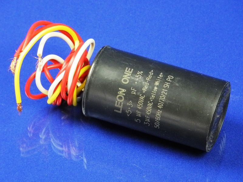 Зображення Пуско-робочий конденсатор у пластику CBB60 на 3+5 МкФ 3+5 МкФ, зовнішній вигляд та деталі продукту