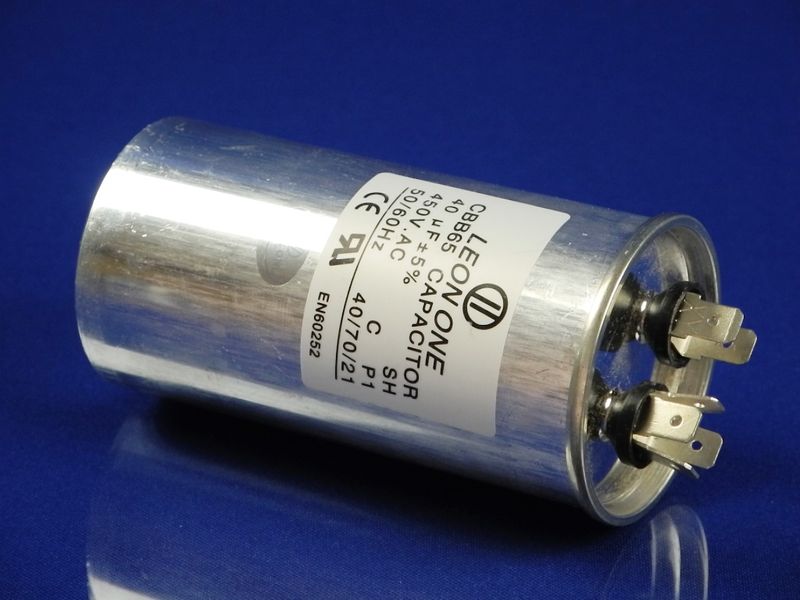 Зображення Пуско-робочий конденсатор у металі CBB65 на 40 МкФ 40 МкФ, зовнішній вигляд та деталі продукту