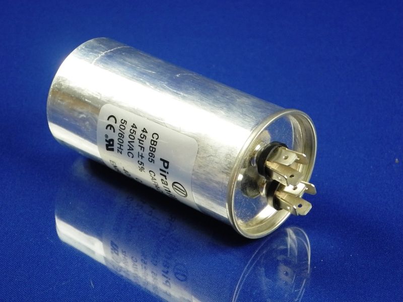 Зображення Пуско-робочий конденсатор у металі CBB65 на 45 МкФ 45 МкФ, зовнішній вигляд та деталі продукту