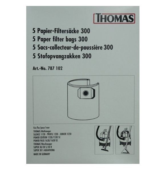 Зображення Набір паперових мішків 300 для пилососа Thomas (787102) 787102, зовнішній вигляд та деталі продукту