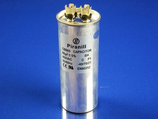 Зображення Пуско-робочий конденсатор у металі CBB65 на 60 МкФ 60 МкФ, зовнішній вигляд та деталі продукту