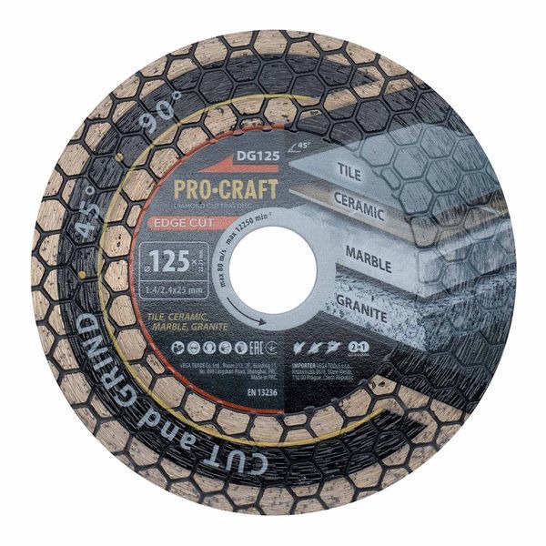 Зображення Алмазний диск Procraft DG125 125мм 22,23мм 2.4 мм DG1250, зовнішній вигляд та деталі продукту