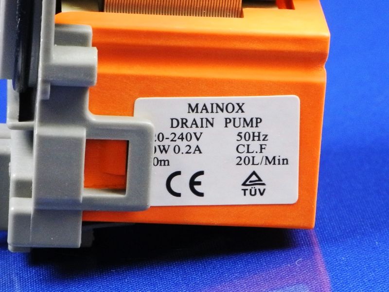 Изображение Насос сливной, крепление на 3 защелки, выход спереди под фишку MAINOX (10MA80) 10MA80, внешний вид и детали продукта