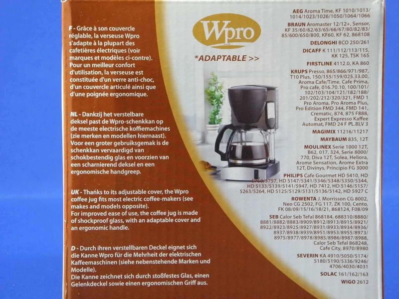 Зображення Універсальна колба для кавоварок 12-15 чашок Wpro (484000000317) 484000000317, зовнішній вигляд та деталі продукту