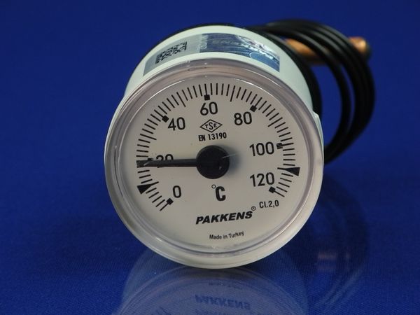 Зображення Термометр капілярний PAKKENS D=40 мм, капіляр довжиною 1 м, темп. 0-120 °C 040/502120502, зовнішній вигляд та деталі продукту