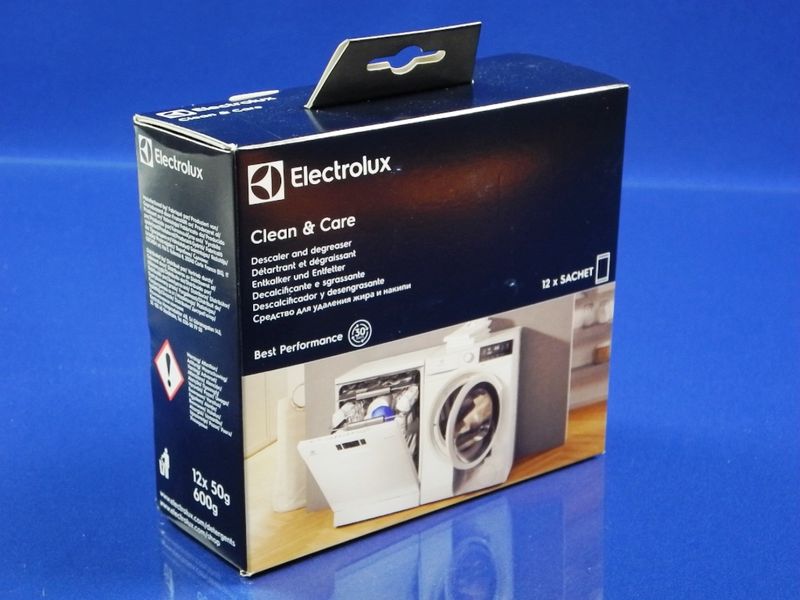 Зображення Засіб для видалення жиру і накипу в пральних машинах і ПММ Electrolux E6WMDW12, (9029798072) 9029791267, зовнішній вигляд та деталі продукту