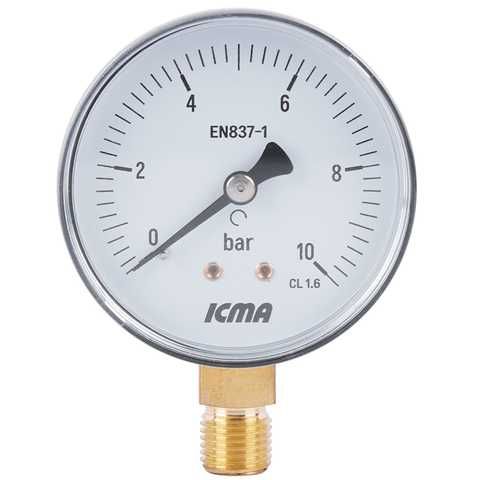 Изображение Манометр радиальный, 0-10 бар, 1/4", Ø63 мм Icma 91244AB10 91244AB10, внешний вид и детали продукта