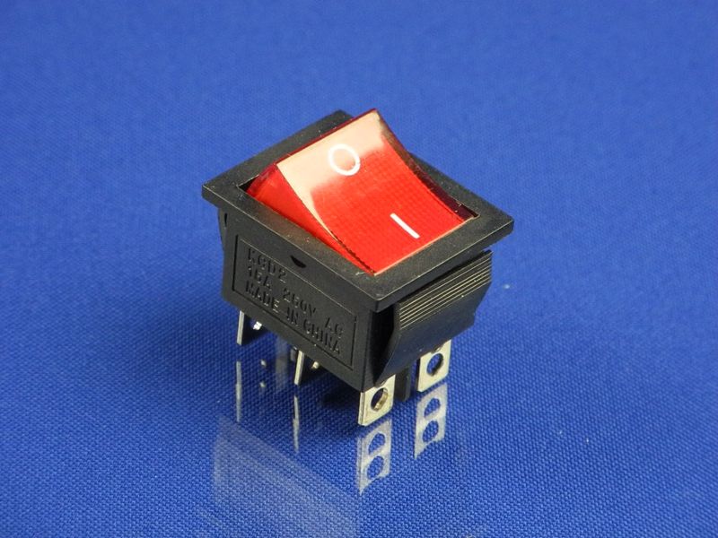 Изображение Кнопка черно-красная, 2 положения, KCD2 (250V, 15A, 6 контактов) P2-0062, внешний вид и детали продукта