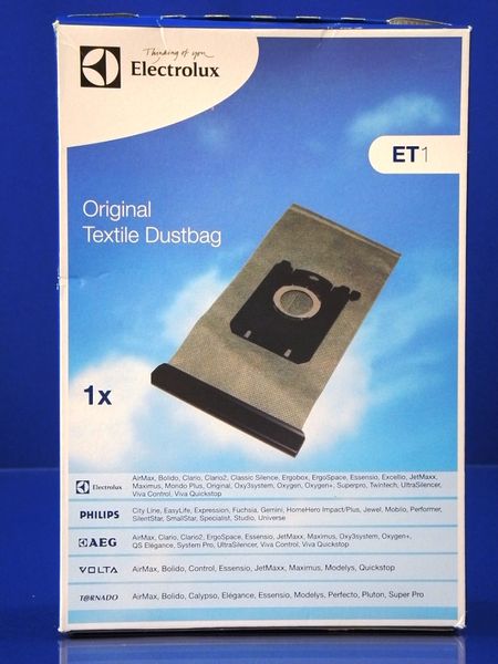Зображення Мішок тканинний (багаторазовий) ET1 S-BAG для пилососа Electrolux (9001667600) 9001667600-1, зовнішній вигляд та деталі продукту